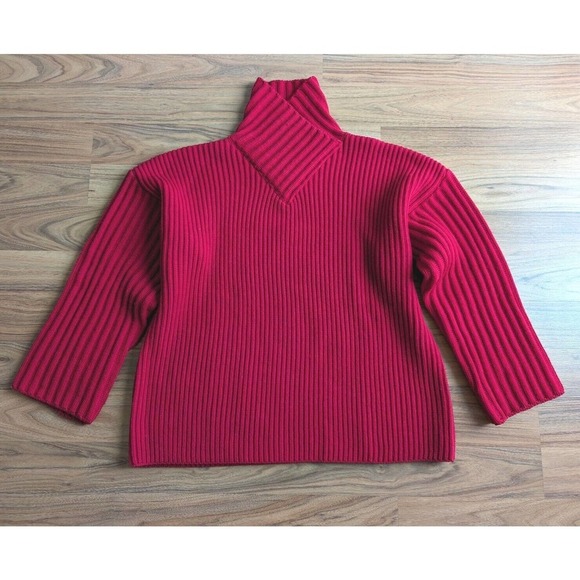 Bergdorf Goodman Sweater Women's M Red CHUNKY Wool Oversized Cable Knit B3 - Picture 3 of 11